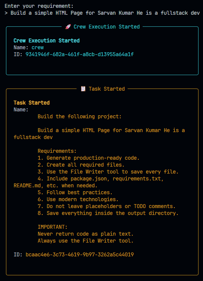 Enter requirement